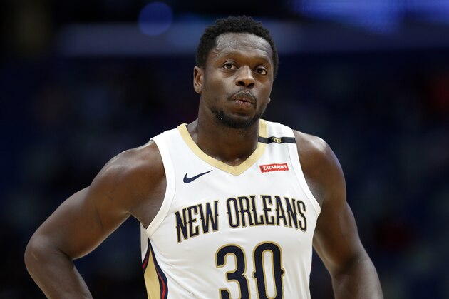 New Orleans Pelicans center Julius Randle (30) during the second half of an NBA basketball game in New Orleans, Thursday, March 28, 2019. The Pelicans won 121-118. (AP Photo/Tyler Kaufman)