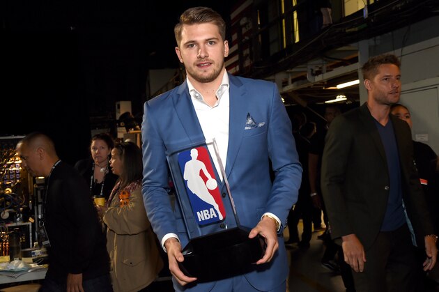SANTA MONICA, CALIFORNIA - JUNE 24: Luka DonÄiÄ, winner of the Kia NBA Rookie of the Year award, poses during the 2019 NBA Awards presented by Kia on TNT on TNT at Barker Hangar on June 24, 2019 in Santa Monica, California. (Photo by Michael Kovac/Getty Images for Turner Sports)
