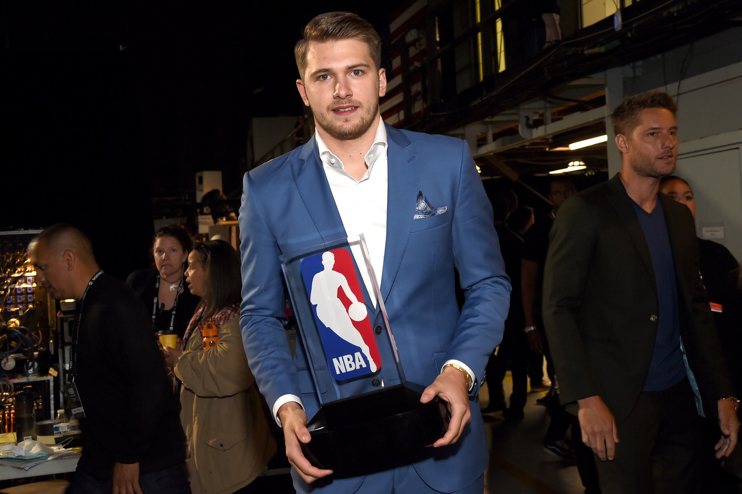 SANTA MONICA, CALIFORNIA - JUNE 24: Luka DonÄiÄ, winner of the Kia NBA Rookie of the Year award, poses during the 2019 NBA Awards presented by Kia on TNT on TNT at Barker Hangar on June 24, 2019 in Santa Monica, California. (Photo by Michael Kovac/Getty Images for Turner Sports)