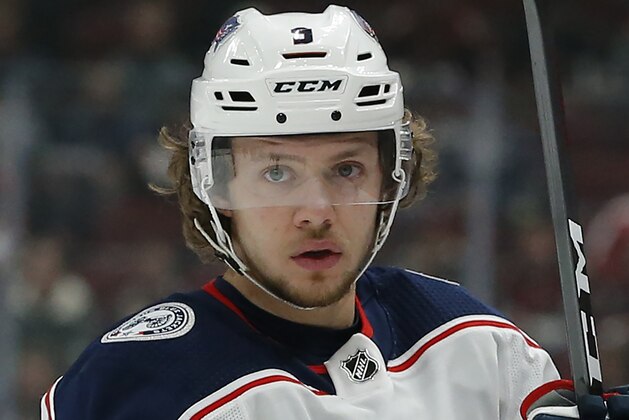 FILE - This Feb. 7, 2019, file photo shows Columbus Blue Jackets left wing Artemi Panarin (9) in the third period during an NHL hockey game against the Arizona Coyotes in Glendale, Ariz. The 27-year-old Panarin is regarded as the top player available in free agency.  (AP Photo/Rick Scuteri, File)