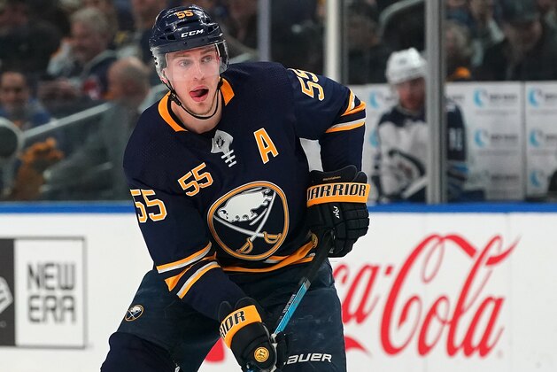 BUFFALO, NY - FEBRUARY 10: Rasmus Ristolainen #55 of the Buffalo Sabres during the game against the Winnipeg Jets at KeyBank Center on February 10, 2019 in Buffalo, New York. (Photo by Kevin Hoffman/Getty Images)