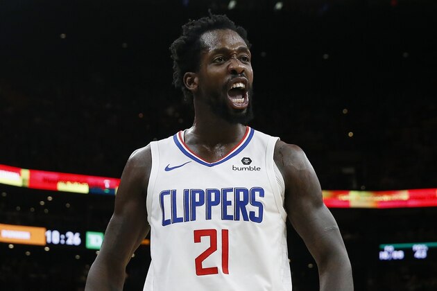 Los Angeles Clippers' Patrick Beverley reacts during the second half of an NBA basketball game against the Boston Celtics in Boston, Saturday, Feb. 9, 2019. (AP Photo/Michael Dwyer)