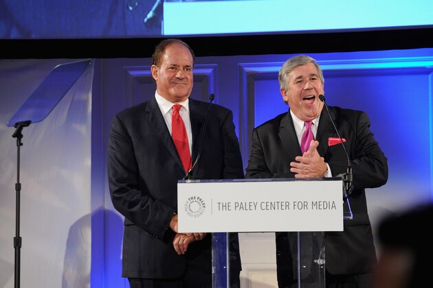 NEW YORK, NY - MAY 28:  ESPN anchors Chris Berman (L) and Bob Ley attend the Paley Prize Gala honoring ESPN's 35th anniversary presented by Roc Nation Sports on May 28, 2014 in New York City.  (Photo by Bryan Bedder/Getty Images for Paley Center for Media)