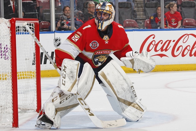 SUNRISE, FL - MARCH 3: Goaltender Roberto Luongo #1 of the Florida Panthers defends the net against the Ottawa Senators at the BB&T Center on March 3, 2019 in Sunrise, Florida. The Senators defeated the Panthers 3-2. (Photo by Joel Auerbach/Getty Images)