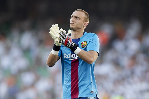 SEVILLE, SPAIN - MAY 25: Jasper Cillessen of Barcelona looks on prior to the Spanish Copa del Rey Final match between Barcelona and Valencia at Estadio Benito Villamarin on May 25, 2019 in Seville, . (Photo by Quality Sport Images/Getty Images)