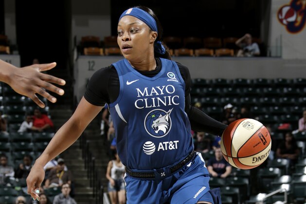 INDIANAPOLIS, IN - JUNE 25: Odyssey Sims #1 of the Minnesota Lynx handles the ball against the Indiana Fever on June 25, 2019 at Bankers Life Fieldhouse in Indianapolis, Indiana. NOTE TO USER: User expressly acknowledges and agrees that, by downloading and/or using this photograph, user is consenting to the terms and conditions of the Getty Images License Agreement. Mandatory Copyright Notice: Copyright 2019 NBAE (Photo by Ron Hoskins/NBAE via Getty Images)