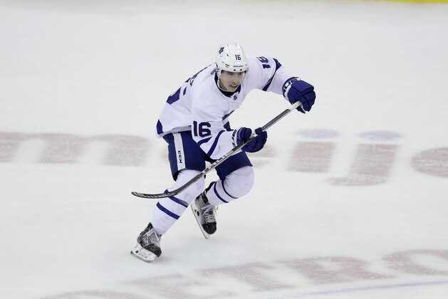 Toronto Maple Leafs forward Mitch Marner skates during the third period of an NHL preseason hockey game against Detroit Red Wings, Saturday, Oct. 8, 2016, in Detroit. (AP Photo/Carlos Osorio)