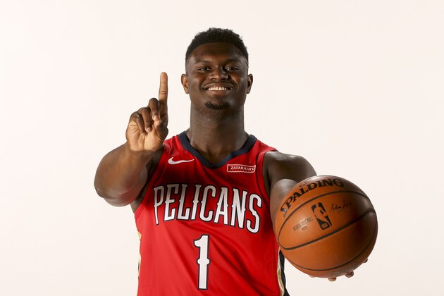 NEW ORLEANS, LA - JUNE 21: Zion Williamson #1 of the New Orleans Pelicans poses for a portrait on June 21, 2019 at the Ochsner Sports Performance Center in New Orleans, Louisiana. NOTE TO USER: User expressly acknowledges and agrees that, by downloading and or using this Photograph, user is consenting to the terms and conditions of the Getty Images License Agreement. Mandatory Copyright Notice: Copyright 2019 NBAE (Photo by Layne Murdoch/NBAE via Getty Images
