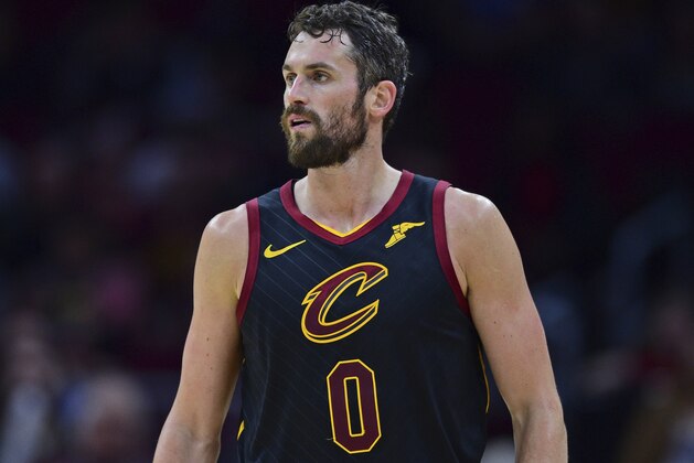 Cleveland Cavaliers forward Kevin Love walks in the second half of an NBA basketball game against the Los Angeles Clippers, Friday, March 22, 2019, in Cleveland. The Clippers won 110-108. (AP Photo/David Dermer)