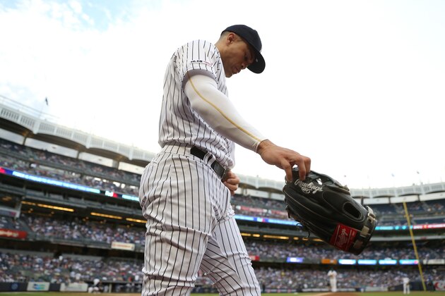 NEW YORK, NEW YORK - JUNE 24: Giancarlo Stanton #27 of the New York Yankees takes the field against the Toronto Blue Jays at Yankee Stadium on June 24, 2019 in New York City. (Photo by Michael Owens/Getty Images)