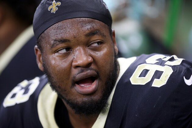 NEW ORLEANS, LA - DECEMBER 17:  David Onyemata #93 of the New Orleans Saints in action against the New York Jets at Mercedes-Benz Superdome on December 17, 2017 in New Orleans, Louisiana.  (Photo by Chris Graythen/Getty Images)