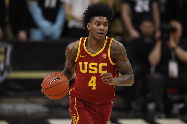 USC Trojans guard Kevin Porter Jr. (4) in the first half of an NCAA college basketball game Saturday, March 9, 2019, in Boulder, Colo. (AP Photo/David Zalubowski)
