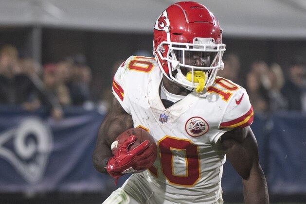 Kansas City Chiefs wide receiver Tyreek Hill during an NFL football game against the Los Angeles Rams Monday, Nov. 19, 2018, in Los Angeles. (AP Photo/Kyusung Gong)