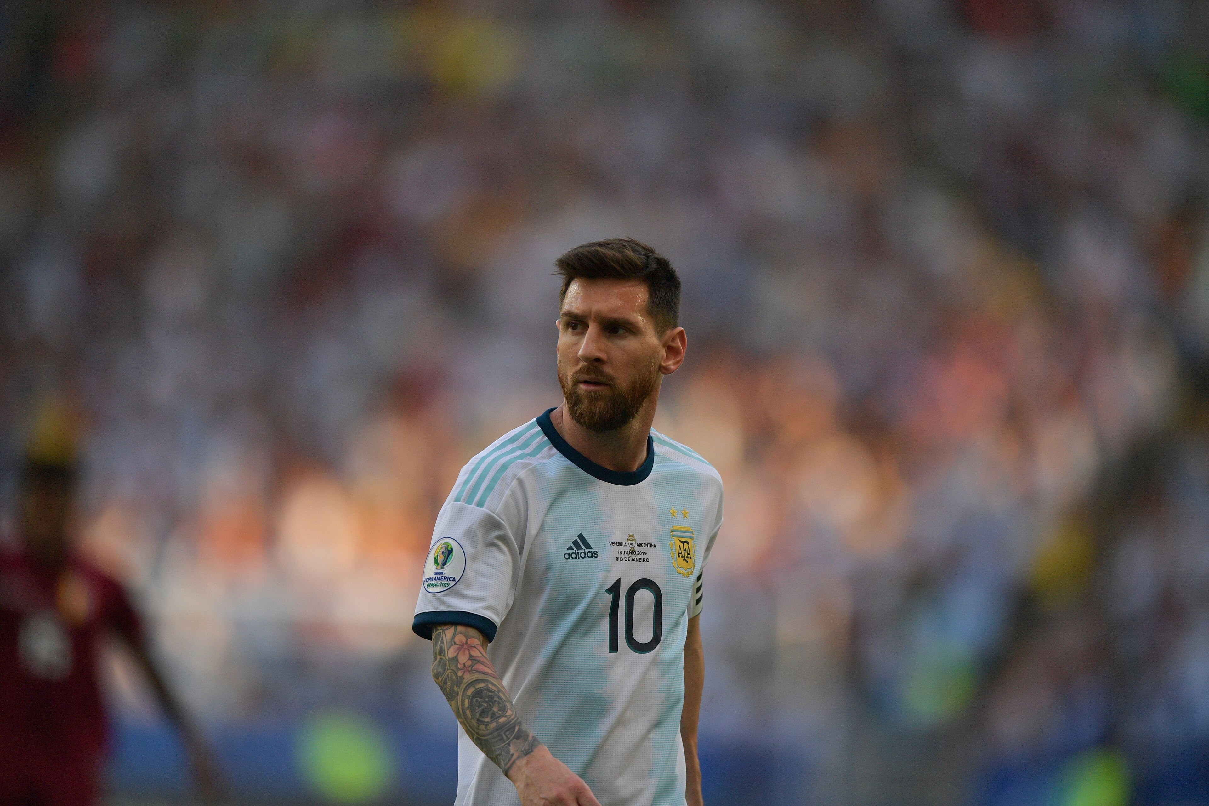 Argentina's Lionel Messi is seen during a Copa America football tournament quarter-final match against Venezuela at Maracana Stadium in Rio de Janeiro, Brazil, on June 28, 2019. (Photo by Carl DE SOUZA / AFP)        (Photo credit should read CARL DE SOUZA/AFP/Getty Images)