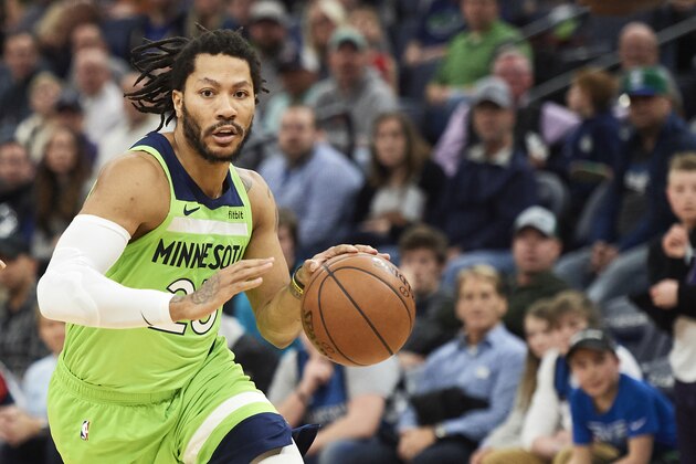 MINNEAPOLIS, MN - MARCH 09: Derrick Rose #25 of the Minnesota Timberwolves drives to the basket against the Washington Wizards during the game on March 9, 2019 at the Target Center in Minneapolis, Minnesota. NOTE TO USER: User expressly acknowledges and agrees that, by downloading and or using this Photograph, user is consenting to the terms and conditions of the Getty Images License Agreement. (Photo by Hannah Foslien/Getty Images)