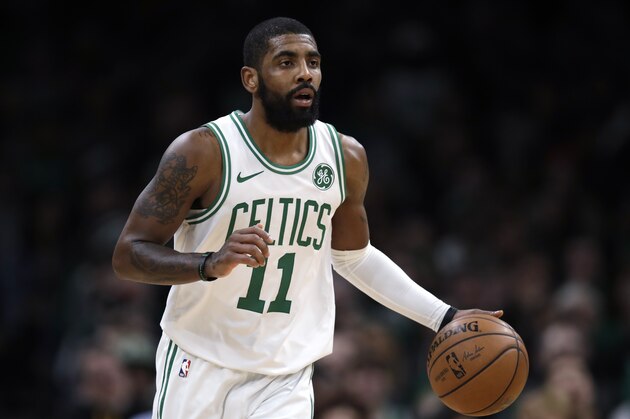 Boston Celtics guard Kyrie Irving during the second half of an NBA basketball game in Boston, Monday, Jan. 7, 2019. The Celtics won 116-95. (AP Photo/Charles Krupa)