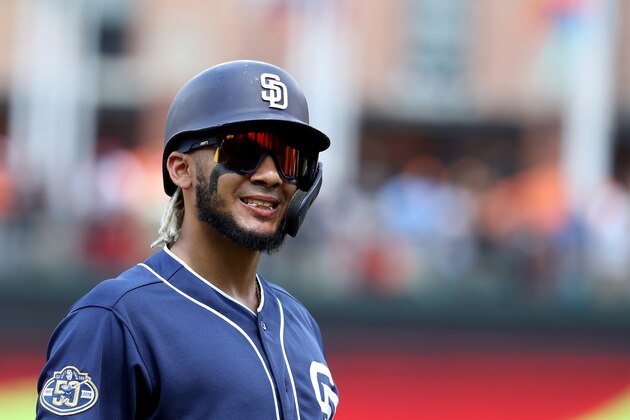 BALTIMORE, MARYLAND - JUNE 26: Fernando Tatis Jr. #23 of the San Diego Padres looks on at third base during the first inning against the Baltimore Orioles at Oriole Park at Camden Yards on June 26, 2019 in Baltimore, Maryland. (Photo by Rob Carr/Getty Images)
