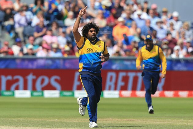 Sri Lanka's Lasith Malinga celebrates after the dismissal of West Indies' Shai Hope during the 2019 Cricket World Cup group stage match between Sri Lanka and West Indies at the Riverside Ground, in Chester-le-Street, northeast England, on July 1, 2019. (Photo by Lindsey Parnaby / AFP) / RESTRICTED TO EDITORIAL USE        (Photo credit should read LINDSEY PARNABY/AFP/Getty Images)