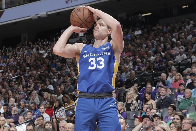 SACRAMENTO, CA - JULY 1:  Jimmer Fredette #33 of Golden State Warriors shoots a three point basket against the Sacramento Kings on July 1, 2019 at the Golden 1 Center, in Phoenix, Arizona. NOTE TO USER: User expressly acknowledges and agrees that, by downloading and or using this photograph, User is consenting to the terms and conditions of the Getty Images License Agreement. Mandatory Copyright Notice: Copyright 2019 NBAE  (Photo by Rocky Widner/NBAE via Getty Images)