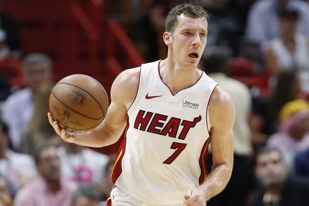 MIAMI, FLORIDA - APRIL 09:  Goran Dragic #7 of the Miami Heat in action against the Philadelphia 76ers during the second half at American Airlines Arena on April 09, 2019 in Miami, Florida. NOTE TO USER: User expressly acknowledges and agrees that, by downloading and or using this photograph, User is consenting to the terms and conditions of the Getty Images License Agreement.  (Photo by Michael Reaves/Getty Images)