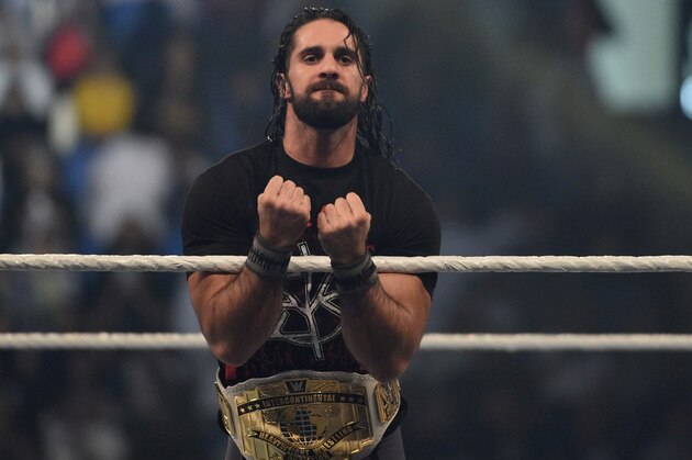 Seth Rollins makes his way to the rign during the WWE World Cup Quarterfinal match as part of as part of the World Wrestling Entertainment (WWE) Crown Jewel pay-per-view at the King Saud University Stadium in Riyadh on November 2, 2018. (Photo by Fayez Nureldine / AFP)        (Photo credit should read FAYEZ NURELDINE/AFP/Getty Images)