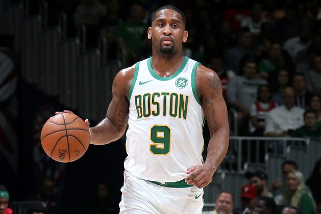 WASHINGTON, DC - APRIL 9: Brad Wanamaker #9 of the Boston Celtics handles the ball against the Washington Wizards on April 9, 2019 at Capital One Arena in Washington, DC. NOTE TO USER: User expressly acknowledges and agrees that, by downloading and or using this Photograph, user is consenting to the terms and conditions of the Getty Images License Agreement. Mandatory Copyright Notice: Copyright 2019 NBAE (Photo by Stephen Gosling/NBAE via Getty Images)