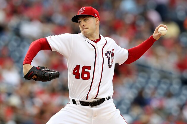 WASHINGTON, DC - MAY 25: Starting pitcher Patrick Corbin #46 of the Washington Nationals throws to a Miami Marlins batter in the eighth inning at Nationals Park on May 25, 2019 in Washington, DC. (Photo by Rob Carr/Getty Images)
