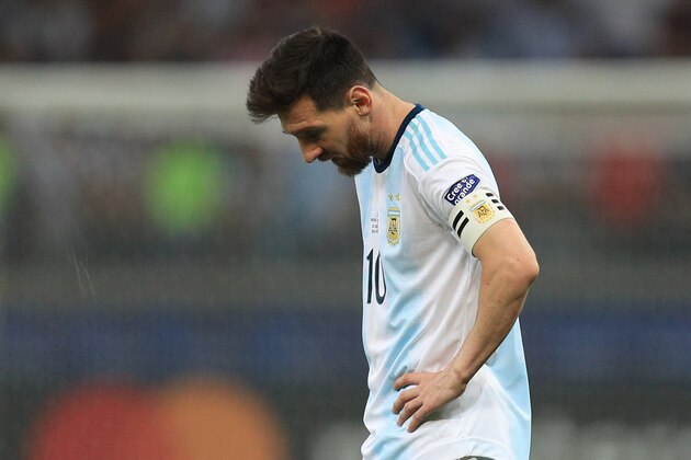 BELO HORIZONTE, BRAZIL - JULY 02: Lionel Messi of Argentina reacts after the Copa America Brazil 2019 Semi Final match between Brazil and Argentina at Mineirao Stadium on July 02, 2019 in Belo Horizonte, Brazil. (Photo by Buda Mendes/Getty Images)