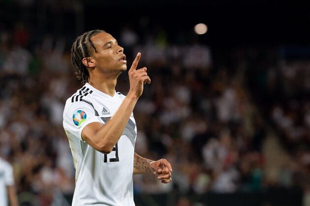 MAINZ, GERMANY - JUNE 11: Leroy Sane of Germany gestures during the UEFA Euro 2020 Qualifier match between Germany and Estonia at Opel Arena on June 11, 2019 in Mainz, Germany. (Photo by TF-Images/Getty Images)