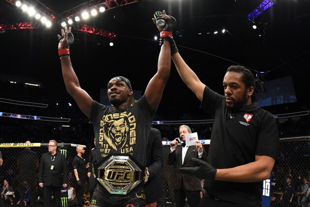LAS VEGAS, NV - MARCH 02: Jon Jones reacts to his win against Anthony Smith in their UFC light heavyweight championship bout during the UFC 235 event at T-Mobile Arena on March 2, 2019 in Las Vegas, Nevada.  (Photo by Jeff Bottari/Zuffa LLC/Zuffa LLC)