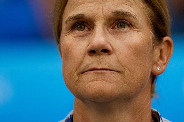 LYON, FRANCE - JULY 02: Jill Ellis head coach of the USA looks on prior to the 2019 FIFA Women's World Cup France Semi Final match between England and USA at Stade de Lyon on July 2, 2019 in Lyon, France. (Photo by David Aliaga/MB Media/Getty Images)