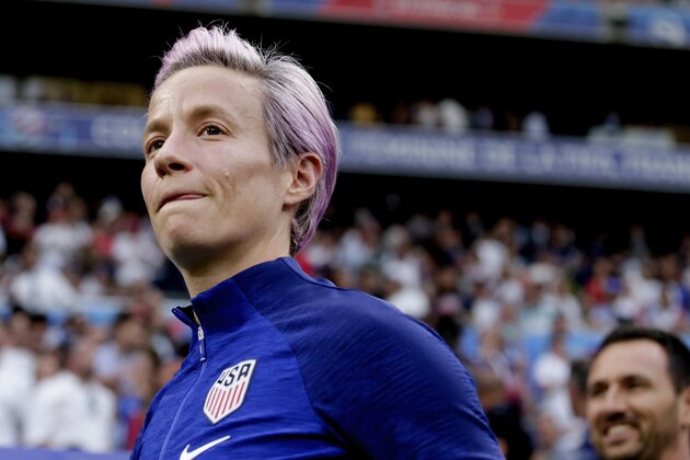 LYON, FRANCE - JULY 2: Megan Rapinoe of USA Women  during the  World Cup Women  match between England  v USA  at the Stade de Lyon on July 2, 2019 in Lyon France (Photo by Rico Brouwer/Soccrates/Getty Images)