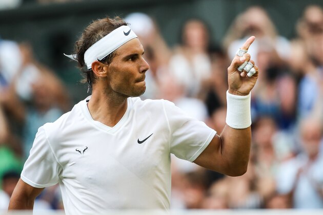 LONDON, ENGLAND - JULY 04: Rafael Nadal of Spain celebrates the victory after his Men's Singles second round match against Nick Kyrgios of Australia during Day four of The Championships - Wimbledon 2019 at All England Lawn Tennis and Croquet Club on July 04, 2019 in London, England. (Photo by Shi Tang/Getty Images)