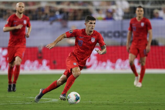 NASHVILLE, TN - JULY 03: Christian Pulisic of USA during the 2019 CONCACAF Gold Cup Semi Final between Jamaica and United States of America at Nissan Stadium on July 3, 2019 in Nashville, Tennessee. (Photo by Matthew Ashton - AMA/Getty Images)