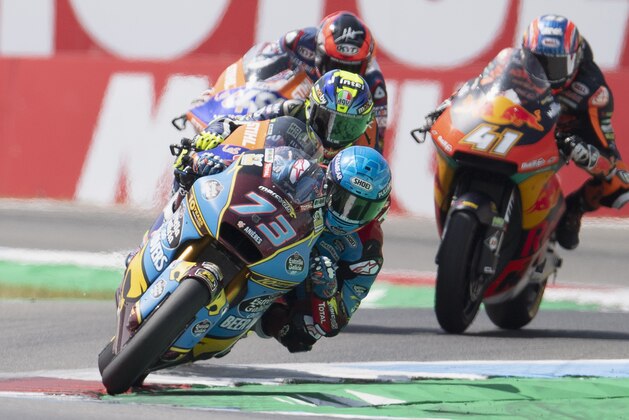 ASSEN, NETHERLANDS - JUNE 30: Alex Marquez of Spain and EG 0,0 Marc VDS leads the field during the Moto2 race during the MotoGP Netherlands - Race on June 30, 2019 in Assen, Netherlands. (Photo by Mirco Lazzari gp/Getty Images)