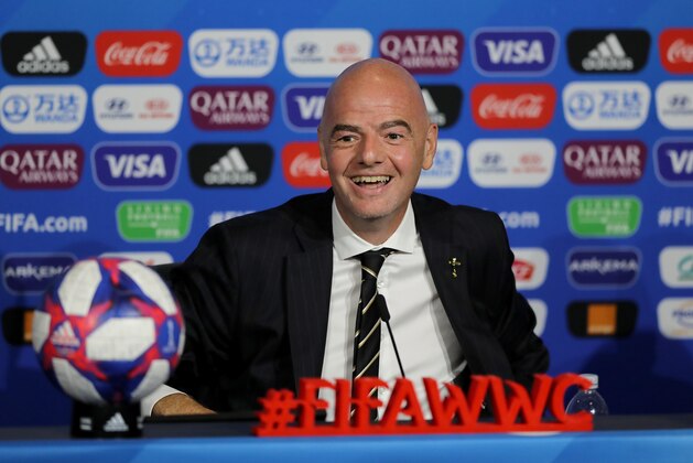 LYON, FRANCE - JULY 05:  FIFA president Gianni Infantino speaks during the FIFA Closing Press Conference at Stade de Lyon on July 05, 2019 in Lyon, France. (Photo by Elsa/Getty Images)