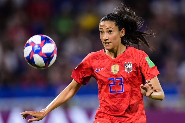 Christen Press of USA women during the FIFA Women's World Cup France 2019 semi final match between England and United States of America at Stade de Lyon on July 02, 2019 in Lyon, France(Photo by VI Images via Getty Images)