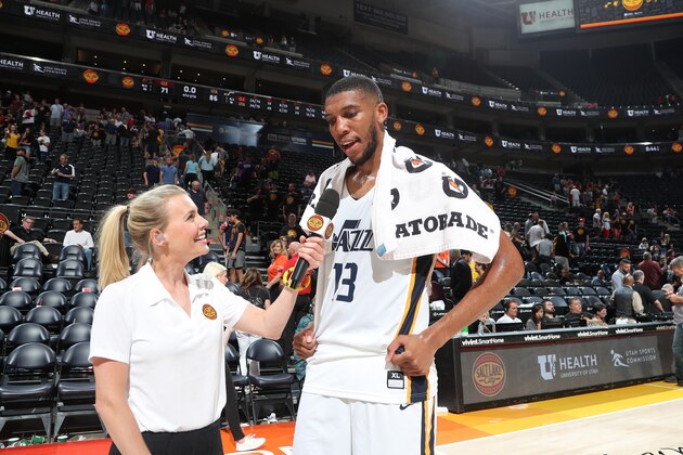 SALT LAKE CITY, UT - JULY 2:  Tony Bradley #13 of the Utah Jazz speaks with the media after the game against the Cleveland Cavaliers on July 2, 2019 at vivint.SmartHome Arena in Salt Lake City, Utah. NOTE TO USER: User expressly acknowledges and agrees that, by downloading and/or using this photograph, user is consenting to the terms and conditions of the Getty Images License Agreement. Mandatory Copyright Notice: Copyright 2019 NBAE (Photo by Melissa Majchrzak/NBAE via Getty Images)