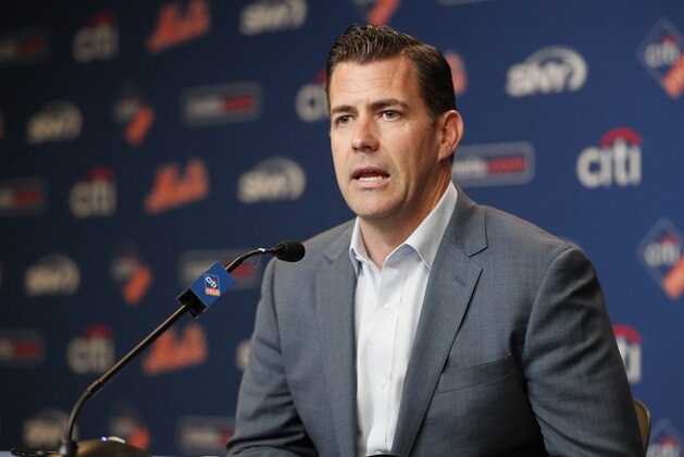 NEW YORK, NY - MAY 20:  Brodie Van Wagenen, General Manager of the New York Mets, talks to the media during his press conference showing support for manager Mickey Callaway this afternoon before an MLB baseball game against the Washington Nationals on May 20, 2019 at Citi Field in the Queens borough of New York City. Mets won 5-3. (Photo by Paul Bereswill/Getty Images)