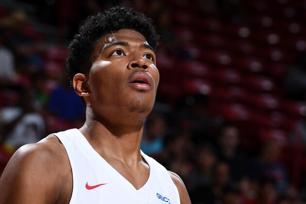 LAS VEGAS, NV - JULY 6: Rui Hachimura #8 of the Washington Wizards looks on against the New Orleans Pelicans during Day 2 of the 2019 Las Vegas Summer League on July 6, 2019 at the Thomas & Mack Center in Las Vegas, Nevada. NOTE TO USER: User expressly acknowledges and agrees that, by downloading and or using this Photograph, user is consenting to the terms and conditions of the Getty Images License Agreement. Mandatory Copyright Notice: Copyright 2019 NBAE (Photo by Garrett Ellwood/NBAE via Getty Images)