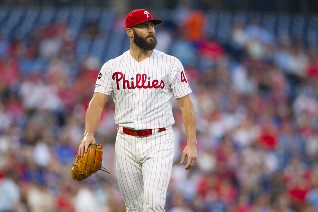 PHILADELPHIA, PA - JUNE 25: Jake Arrieta #49 of the Philadelphia Phillies walks to the dugout against the New York Mets at Citizens Bank Park on June 25, 2019 in Philadelphia, Pennsylvania. (Photo by Mitchell Leff/Getty Images)