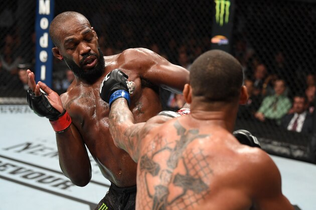 LAS VEGAS, NV - JULY 06: Thiago Santos of Brazil strikes at Jon Jones in their UFC light heavyweight championship fight during the UFC 239 event at T-Mobile Arena on July 6, 2019 in Las Vegas, Nevada.  (Photo by Josh Hedges/Zuffa LLC/Zuffa LLC)