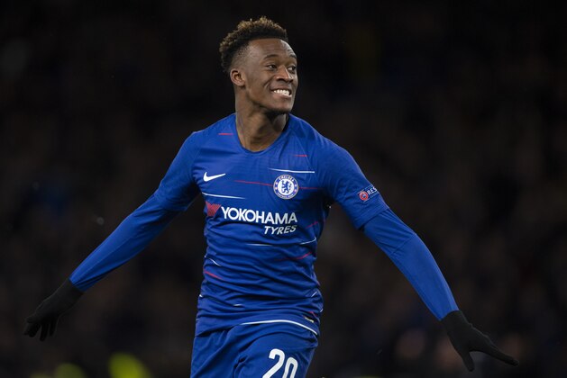 LONDON, ENGLAND - MARCH 07:  Callum Hudson-Odoi  of Chelsea celebrates his goal during the UEFA Europa League Round of 16 First Leg match between Chelsea and Dynamo Kyiv at Stamford Bridge on March 07, 2019 in London, England. (Photo by Visionhaus/Getty Images)