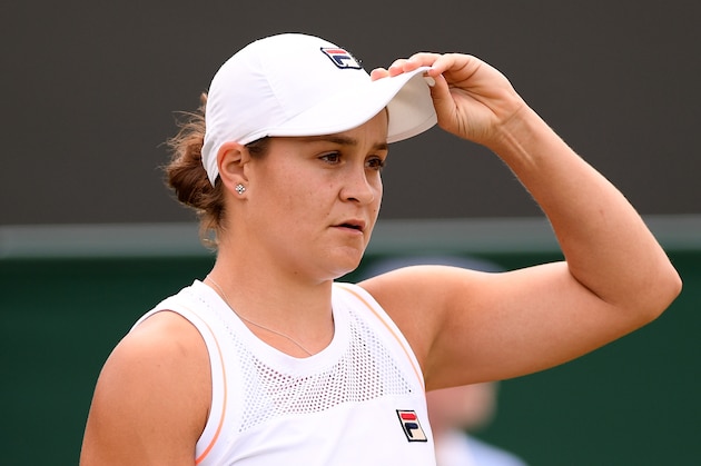 LONDON, ENGLAND - JULY 08: Ashleigh Barty of Australia looks dejected in her Ladies' Singles fourth round match against Alison Riske of The United States during Day Seven of The Championships - Wimbledon 2019 at All England Lawn Tennis and Croquet Club on July 08, 2019 in London, England. (Photo by Matthias Hangst/Getty Images)