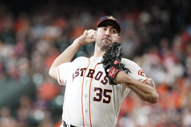 Houston Astros starting pitcher Justin Verlander throws against the Los Angeles Angels during the first inning of a baseball game Friday, July 5, 2019, in Houston. (AP Photo/David J. Phillip)