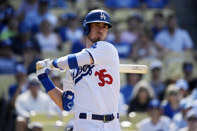 Los Angeles Dodgers' Cody Bellinger bats during a baseball game against the San Diego Padres Sunday, July 7, 2019, in Los Angeles. (AP Photo/Mark J. Terrill)