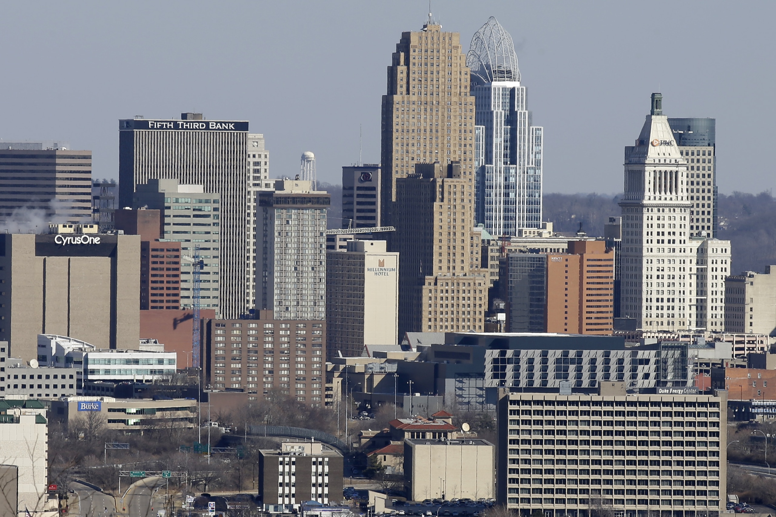 This Thursday, Feb. 27, 2014, photo shows the skyline of Cincinnati. Ohio's three largest cities — Cincinnati, Cleveland and Columbus — have been named finalists in the competition to host the 2016 Republican National Convention. (AP Photo/Al Behrman)
