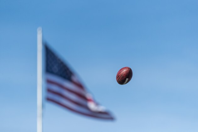 ORCHARD PARK, NY - NOVEMBER 04:  Detail view of a punted football flying in the air before the game between the Buffalo Bills and the Chicago Bears at New Era Field on November 4, 2018 in Orchard Park, New York. Chicago defeats Buffalo 41-9.  (Photo by Brett Carlsen/Getty Images) *** Local Caption ***