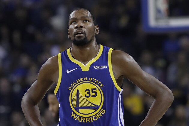 Golden State Warriors forward Kevin Durant during the first half of an NBA basketball game against the Brooklyn Nets in Oakland, Calif., Saturday, Nov. 10, 2018. (AP Photo/Jeff Chiu)