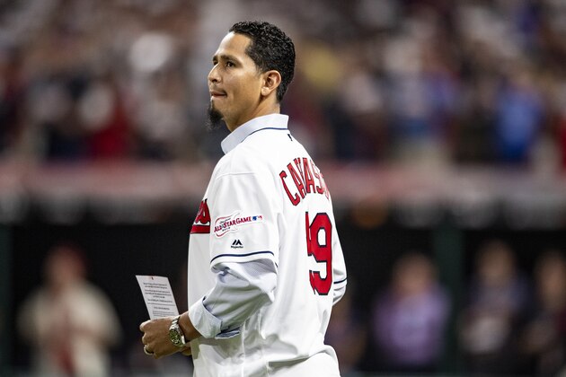 CLEVELAND, OH - JULY 09: Carlos Carrasco #59 of the Cleveland Indians is recognized during a Stand Up To Cancer ceremony during the 2019 Major League Baseball All-Star Game at Progressive Field on July 9, 2019 in Cleveland, Ohio. (Photo by Billie Weiss/Boston Red Sox/Getty Images)